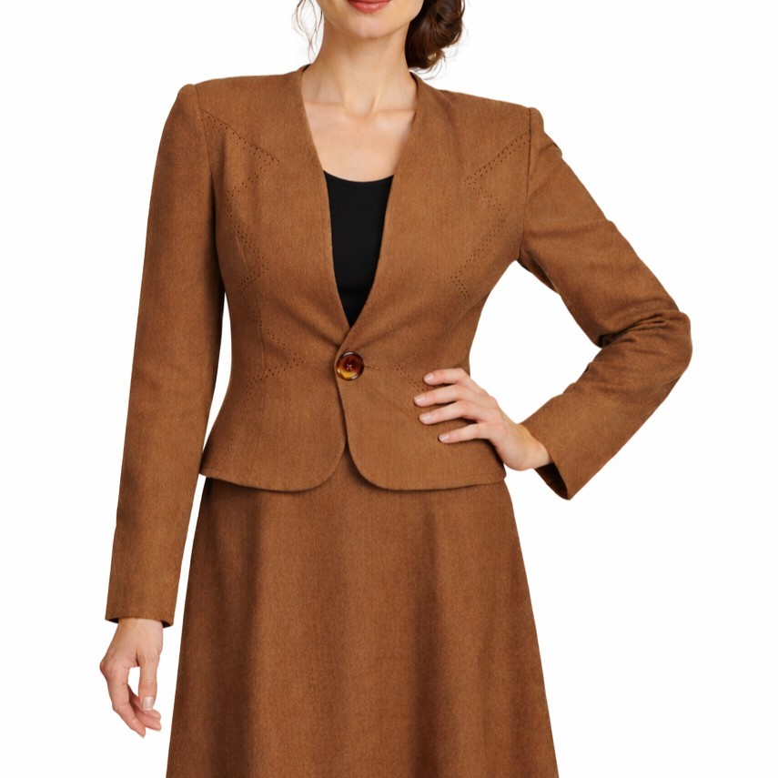 1940s Vintage Betty Rose S XS Wool Princess Seam Blazer Skirt Suit Set Camel #36