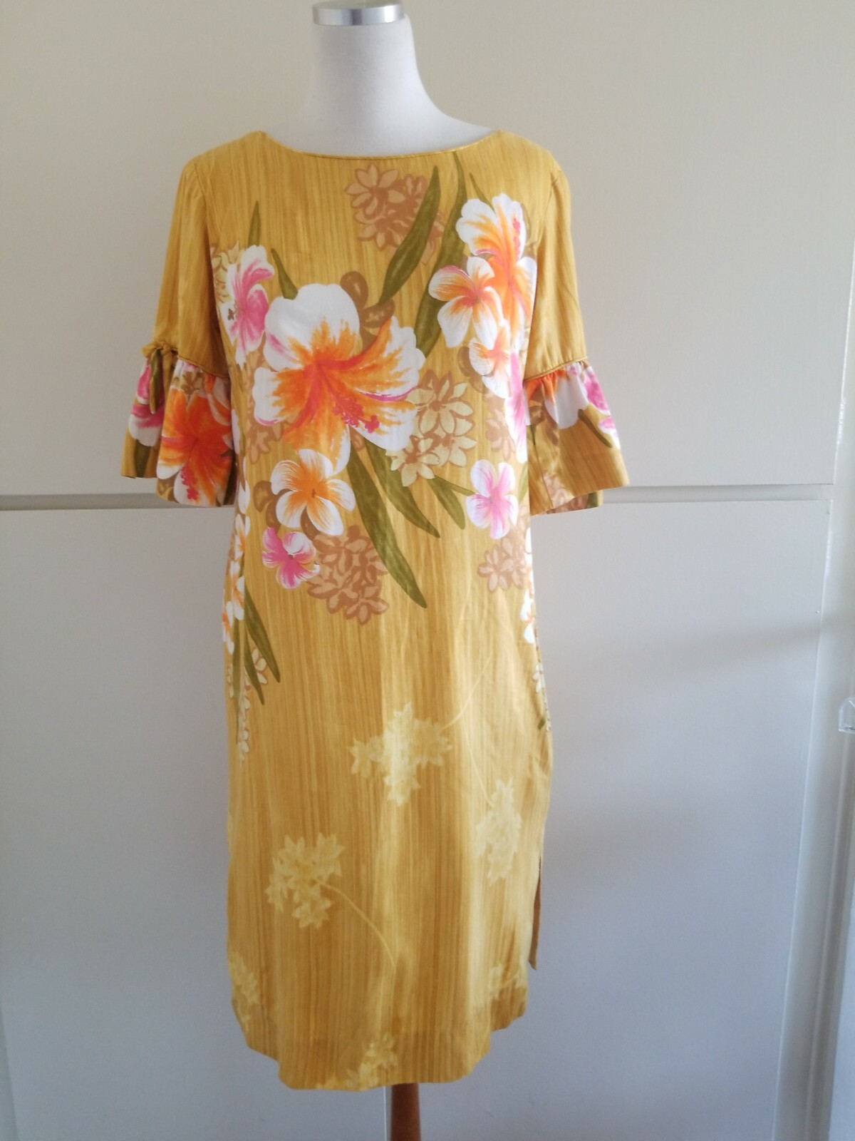 Vintage Tropicana Originals Hawaiian Dress Elbow Length Slv Floral Print zip