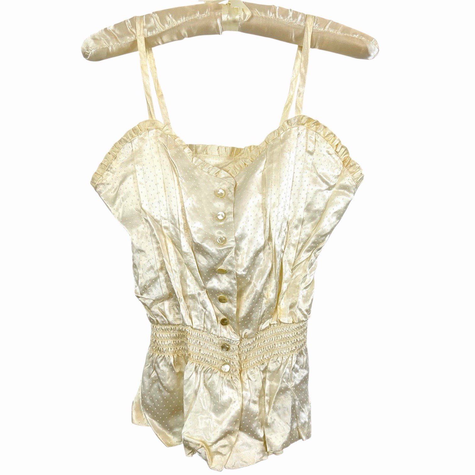 Vintage 1950’s Handmade Ivory Swiss Dot Satin Corset Cami Top