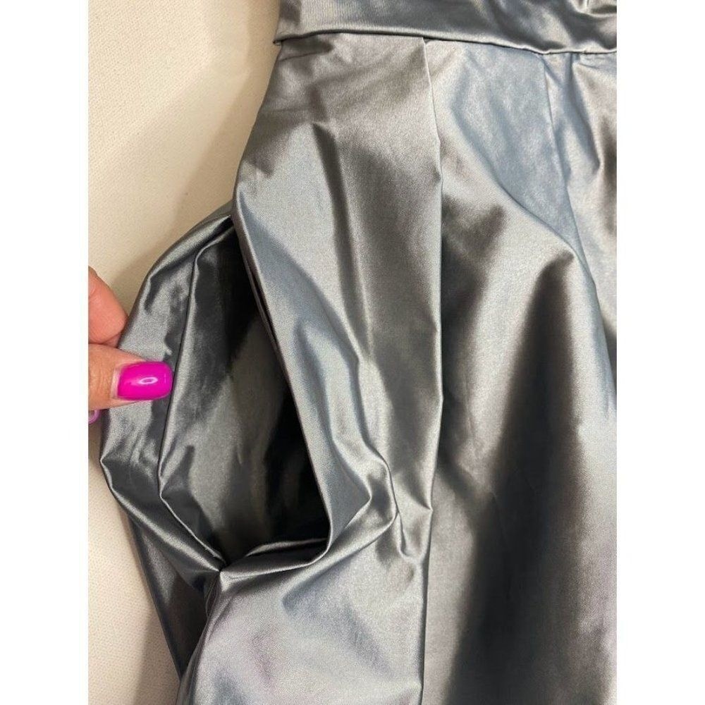 Watters & Watters Strapless Gunmetal Silver Gray Taffeta Ruched Dress sz 8