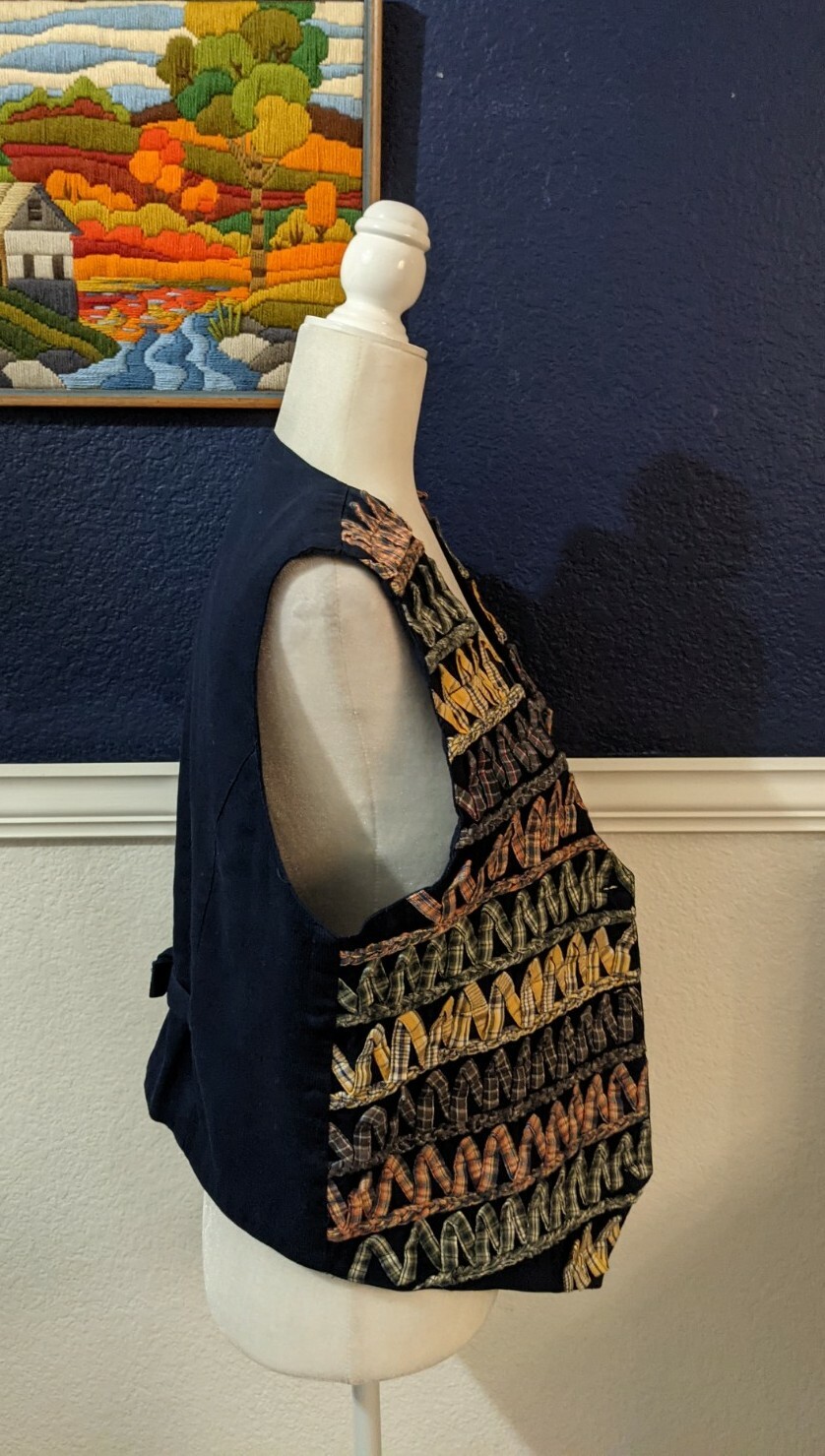 VTG Paul Harris Design Quilted Ribbon Trim Embellishment Tapestry Vest Sz Large