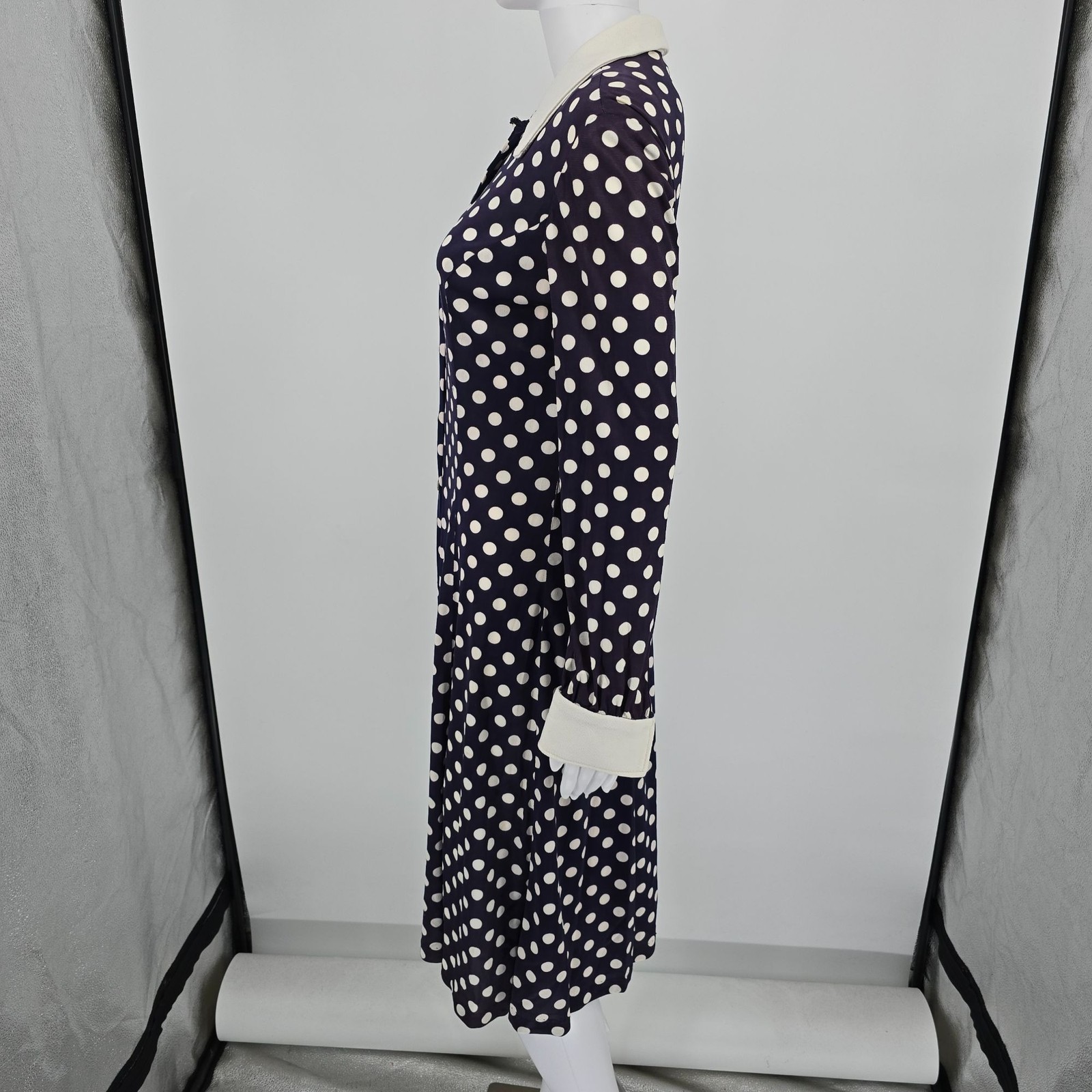 Vintage 1970s Purple Polka Princess Seam Fit-and-Flare Midi Shirt Dress (M)