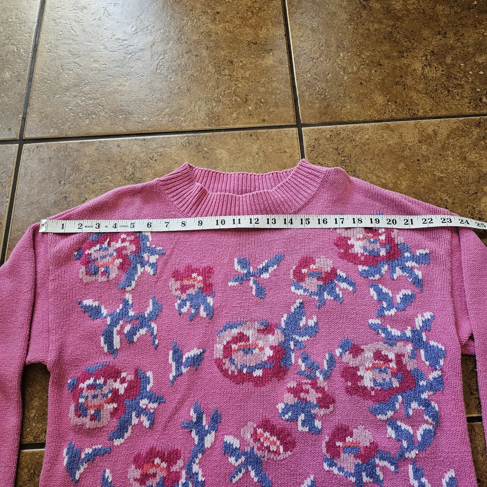 Vintage 90s Floral Knit Sweater Pink Purple Preview International Small Oversize