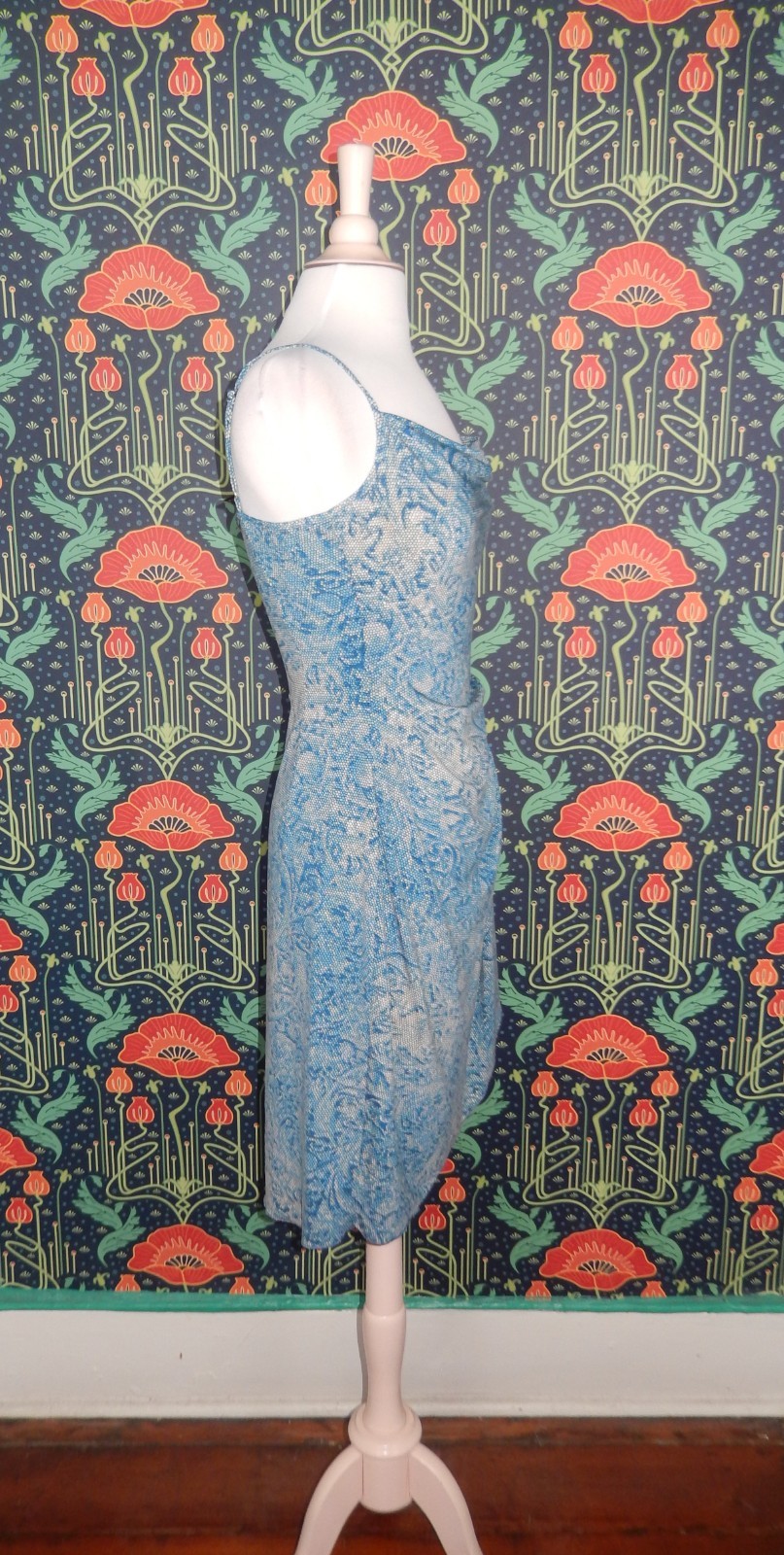 Vintage Y2k Bcbg Mosaic Tile Print Slip Blue Faux Wrap Cowl Neck Dress S