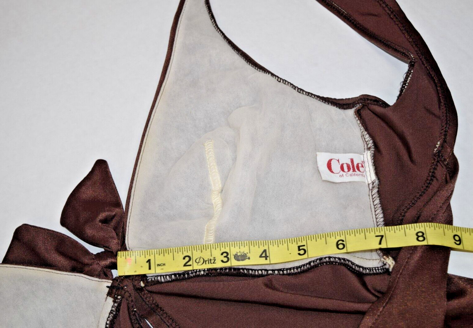 Swimsuit VTG 50s 60s Cole of California Silky Chocolate Brown Back Clasp Sz S/M
