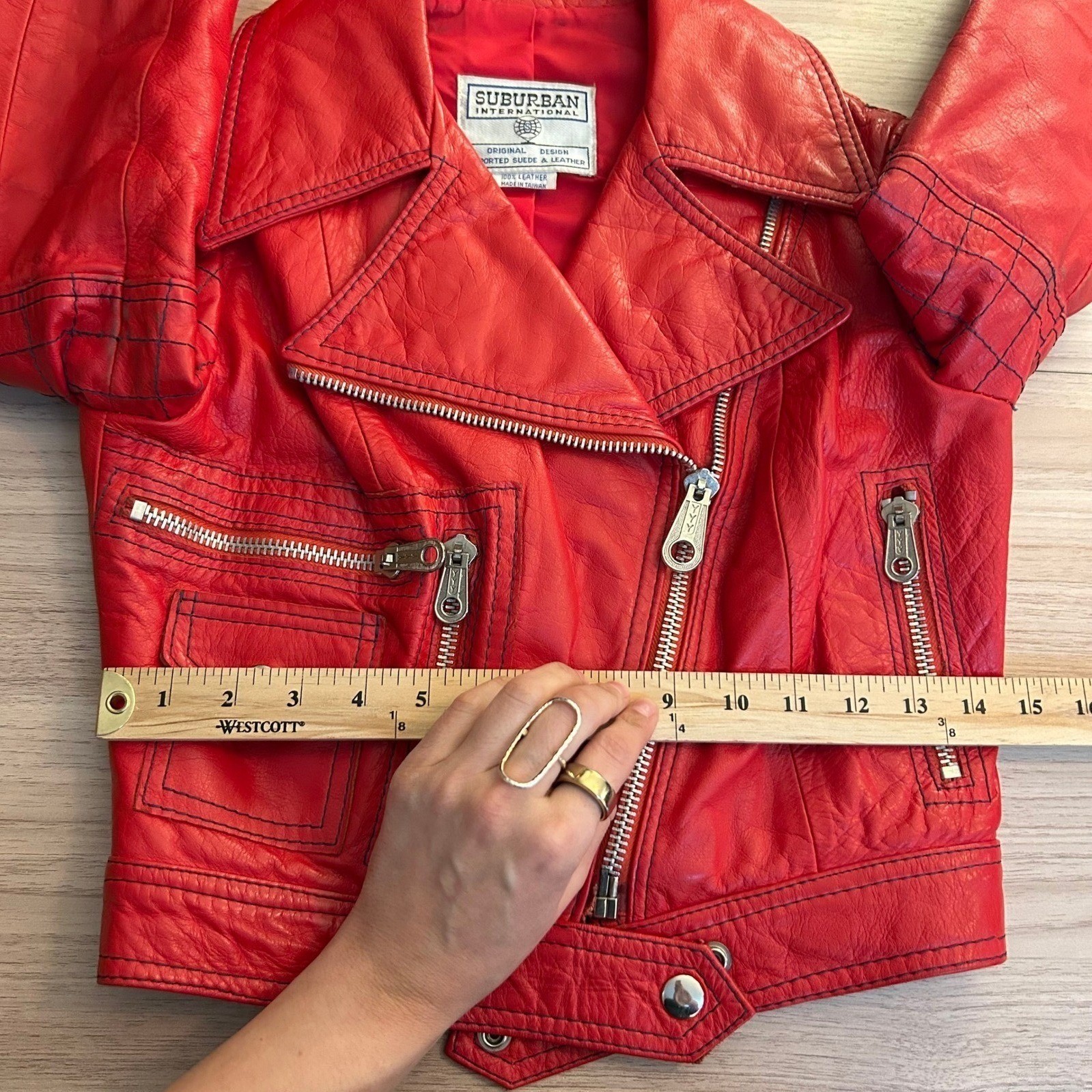 Suburban International Vintage Quilted Moto Leather Jacket Red Small Good