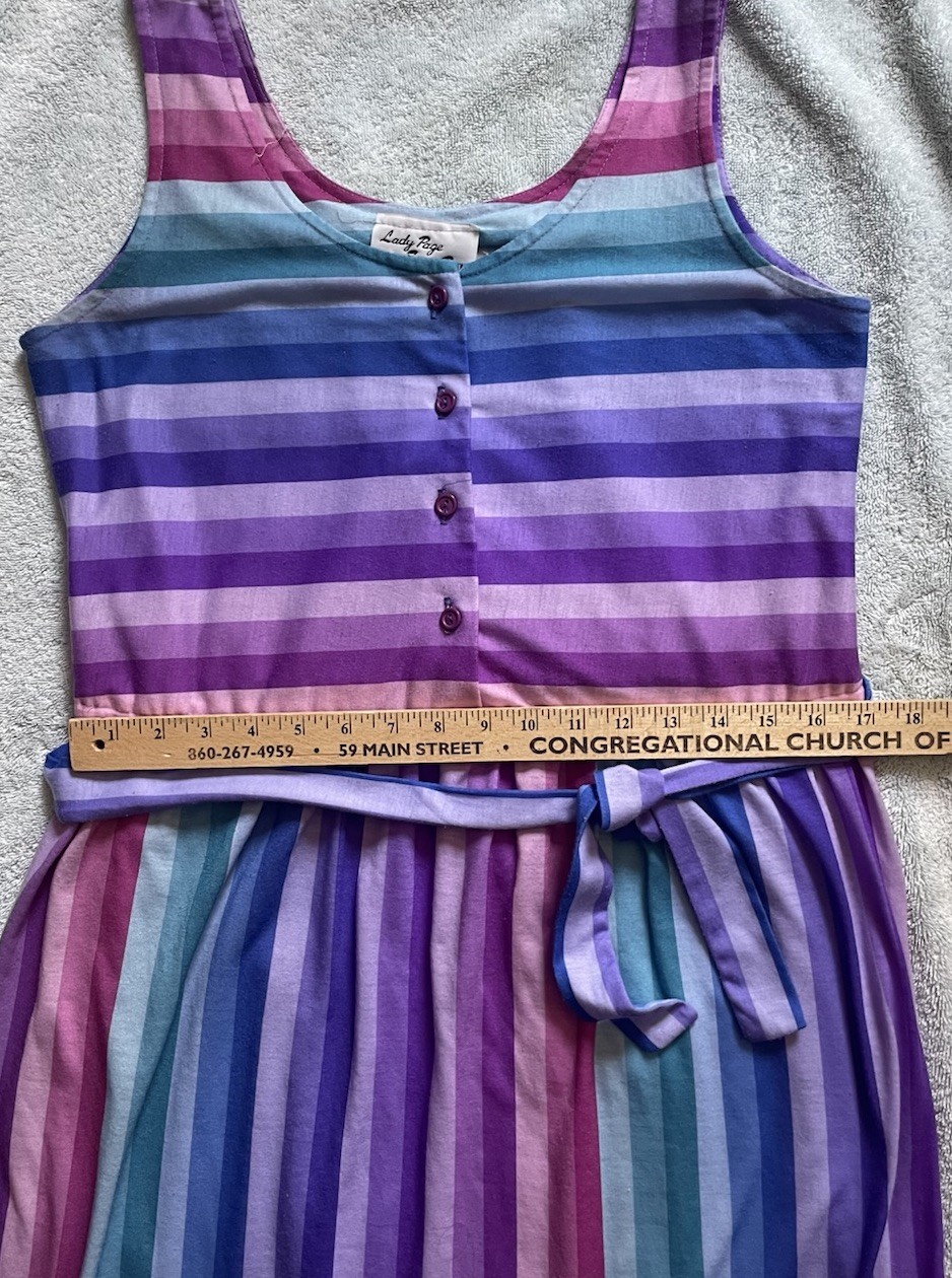 Lady Page Susan Page Vintage Dress Size 12 Striped Pastel Midi 80s Sun Sundress