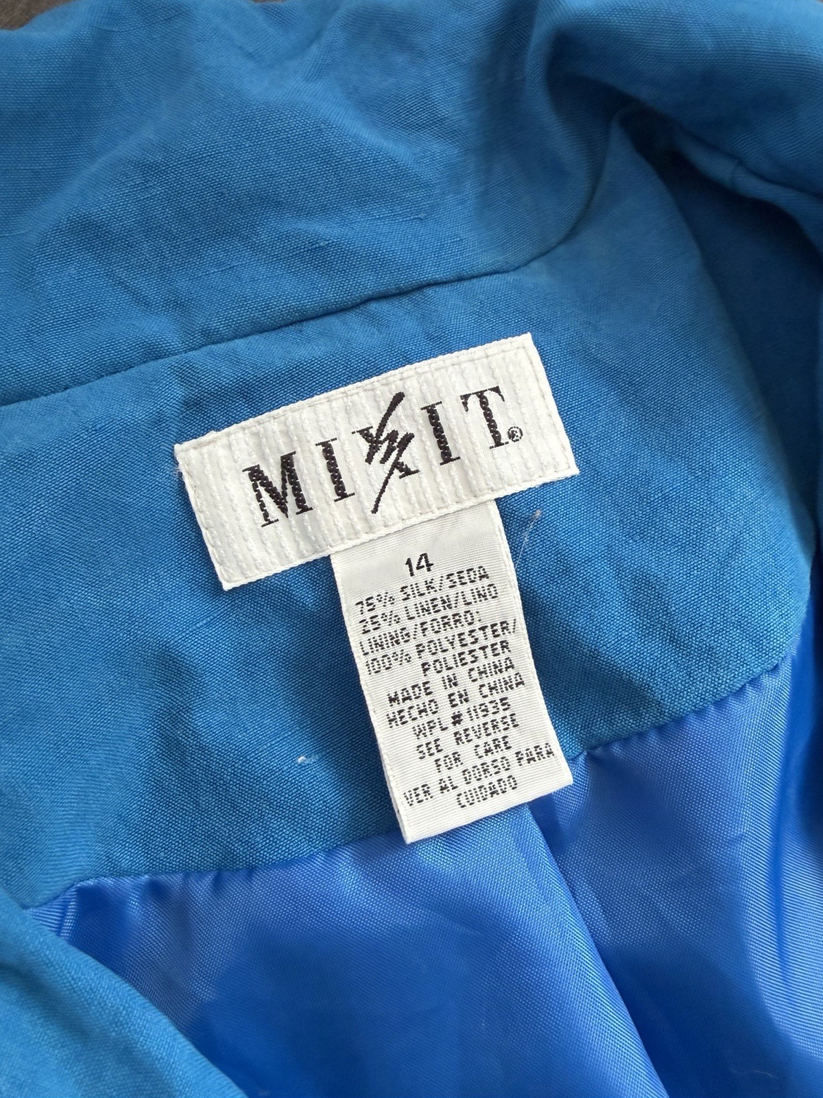 Vintage Women 90s MIXIT Cobalt Blue Silk Safari Shirt Dress Size 14 Belted Midi