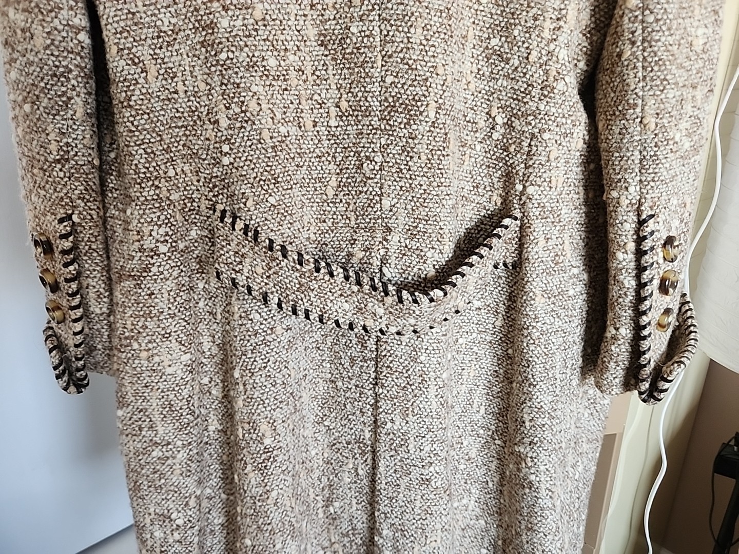 Vintage Oscar de la Renta Wool Tweed Coat Double Breasted Belted Back