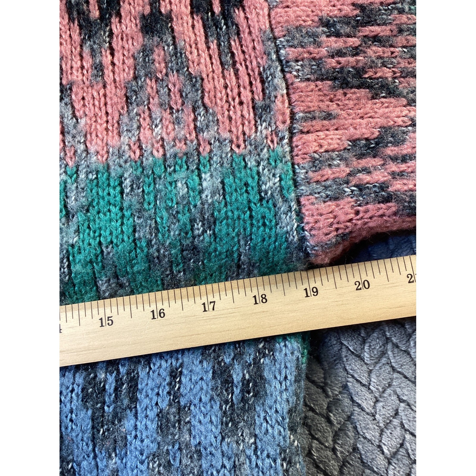 Vintage Idioms Multi Color Chevron Knit Sweater Pink Teal Blue Grey Women’s M