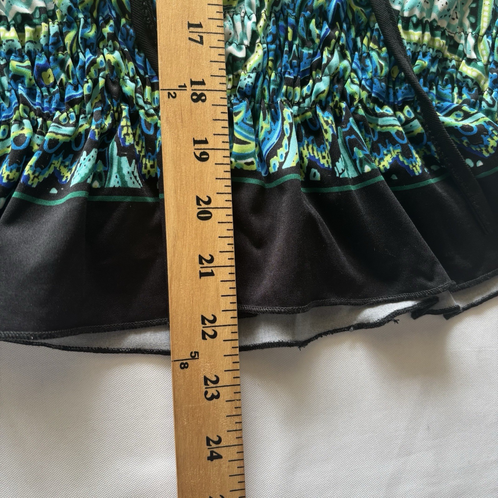 Vtg Carol Rose Peplum Top Blouse Petite Med Teal Lime Black Paisley Boho Peasant