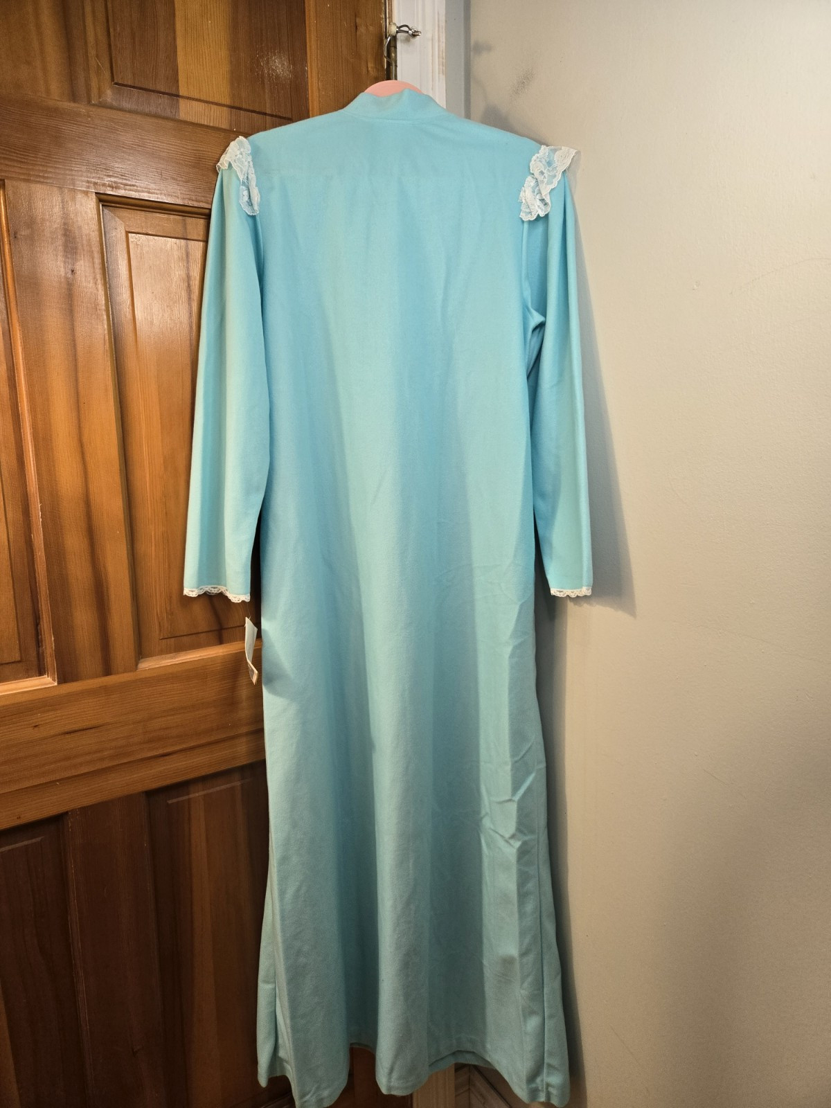 Vintage 1970s NWT Gilligan O’Malley Flannel Robe Prtl Zip Light Teal Sz M 12-14