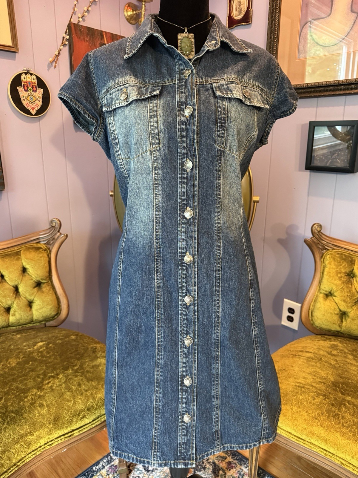 Vintage 90s Denim Button Up 100% Cotton Dress Size 2X