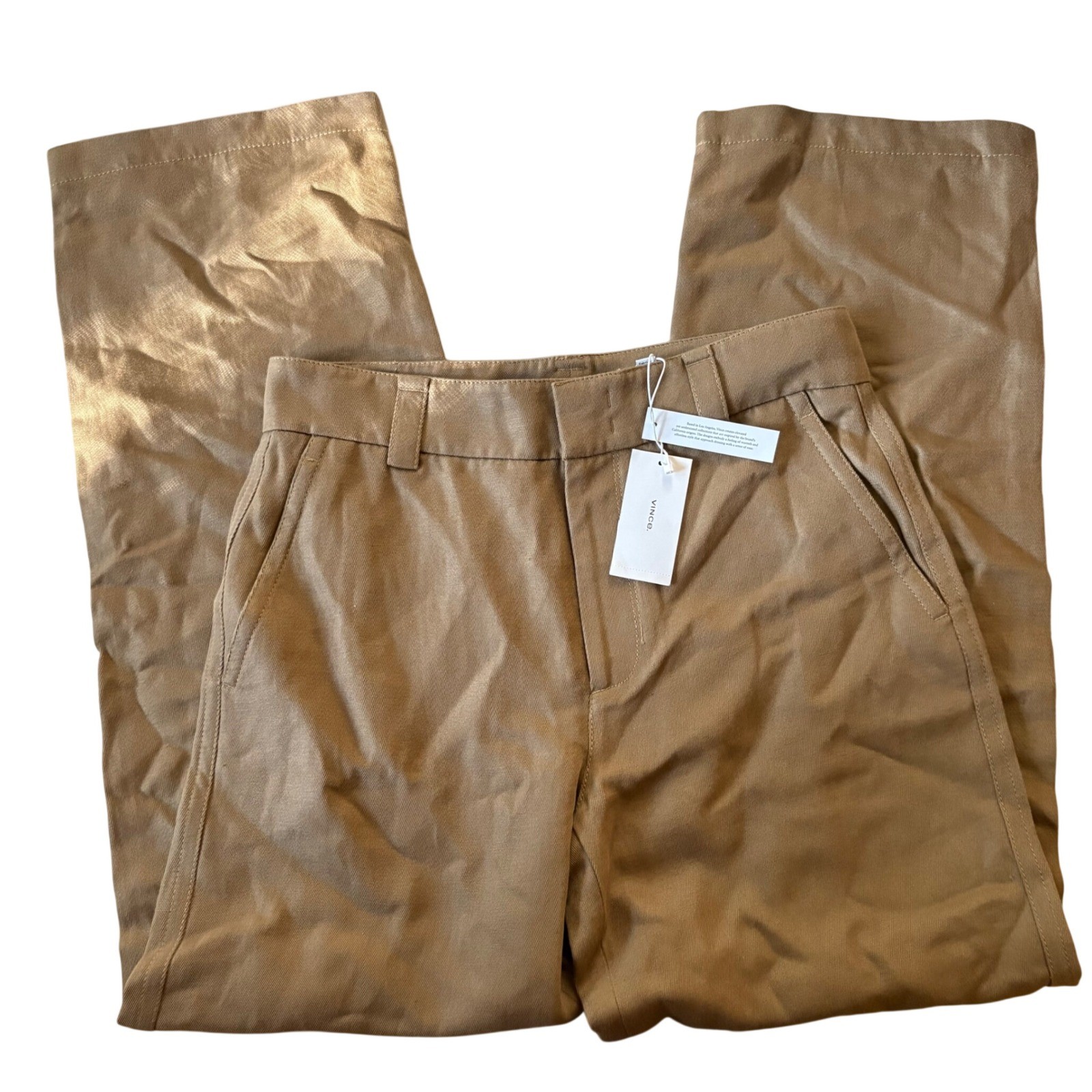 VINCE Tan Cotton Linen Blend Trouser Pants Size 10 NWT
