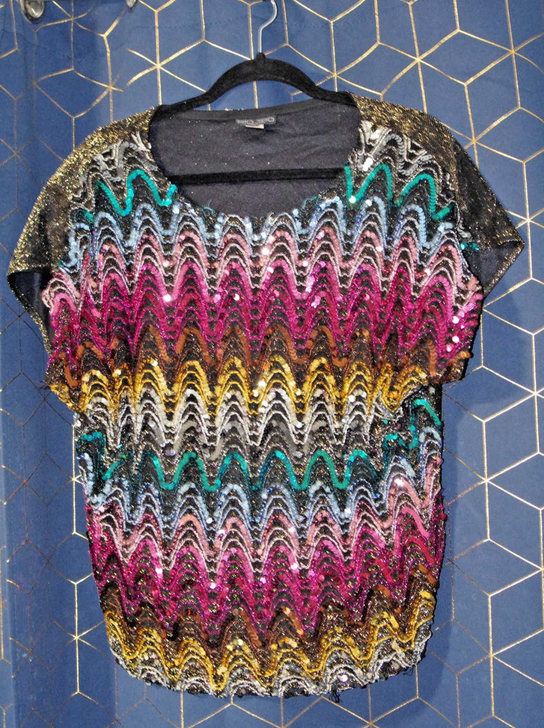 Vintage 80s Rio Rainbow Sequined Ladies Top Union Made USA VGUC L/XL