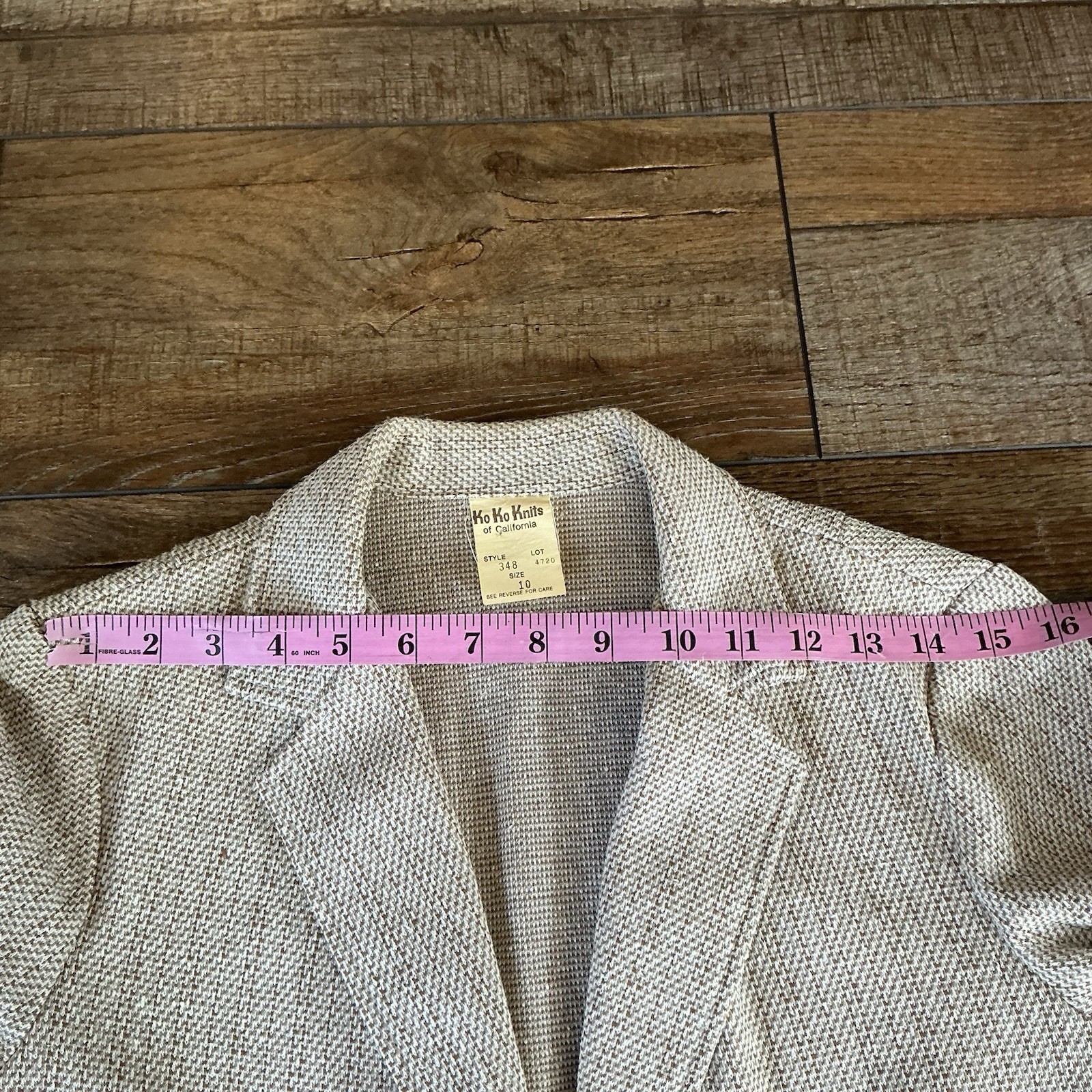 VINTAGE KoKoKnits California Pant Suit Womens 10 Tan Houndstooth USA Set #45C8