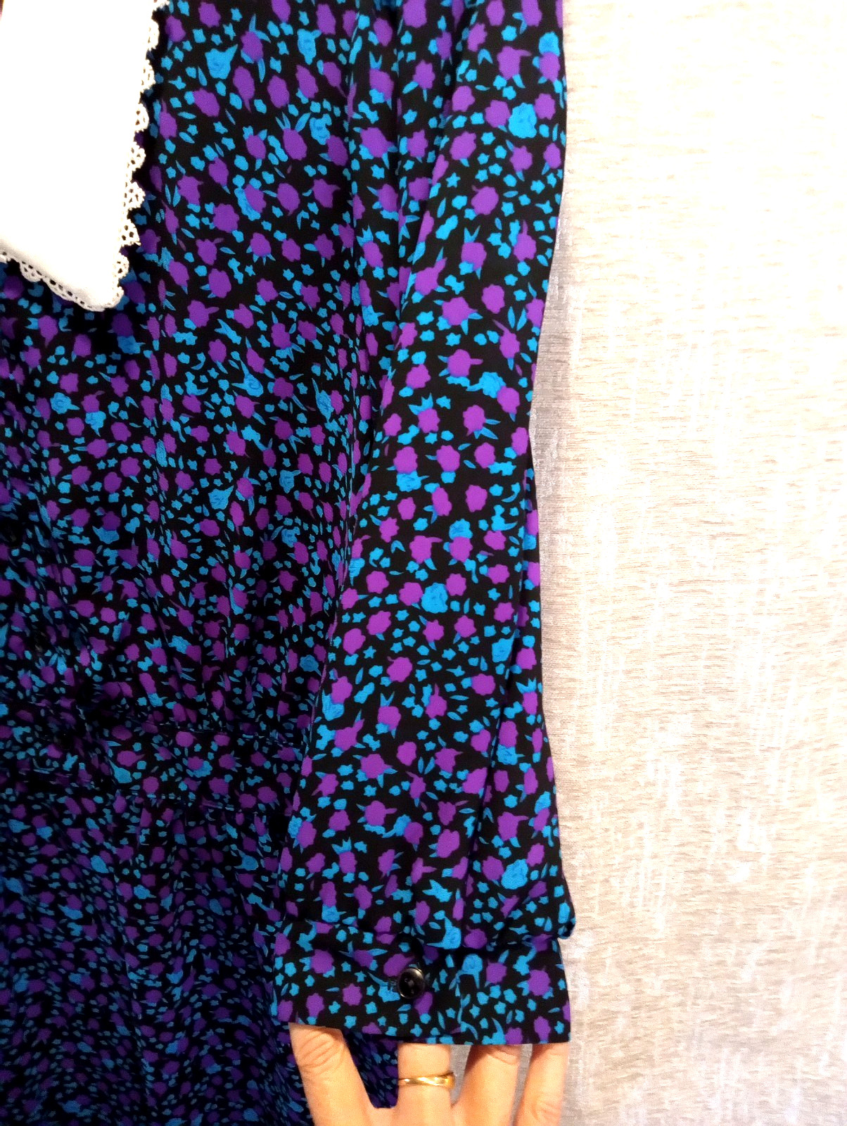 💜 VTG 1980s Cottagecore Style V.L.P. Petites Dress Sheer Floral Womens Sz 6