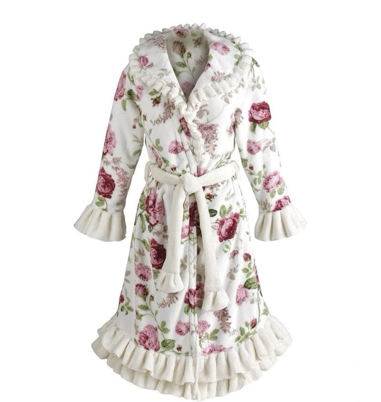Victorian Trading Company Plush Robe Vintage Ruffled Pampered Princess Sz S/M