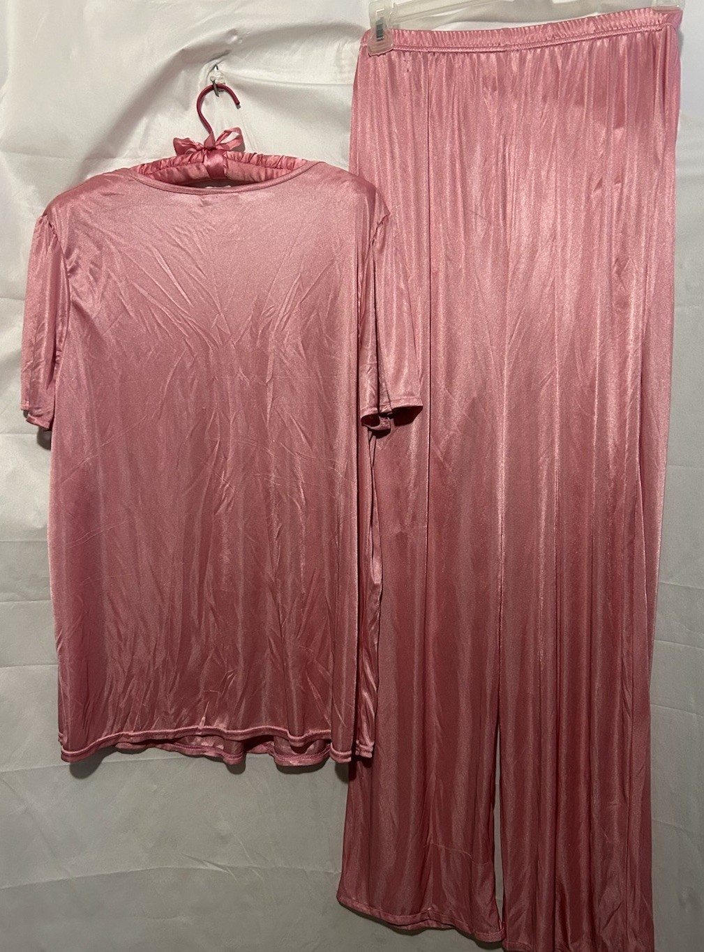 Vintage Collections Etc Pink Silky Slippery Top and Pajamas Pants PJ 2pc Set XL