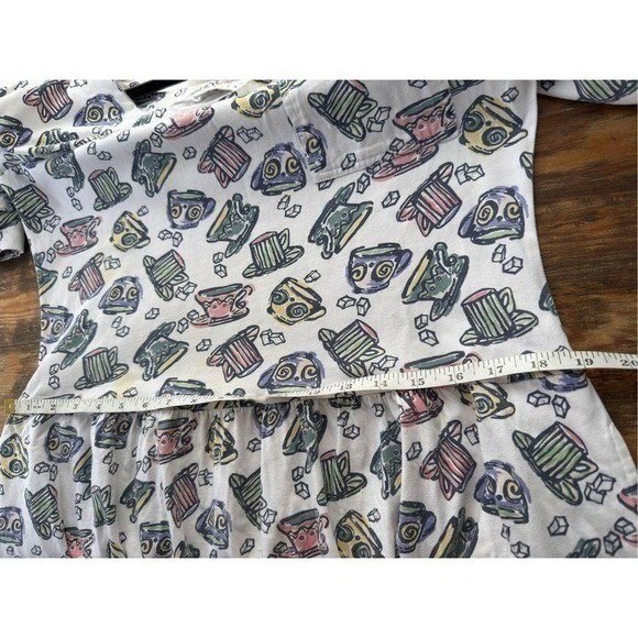 T1 Preview Basics Dress Teacup Print Drop Waist 90s Vintage Cotton Pockets