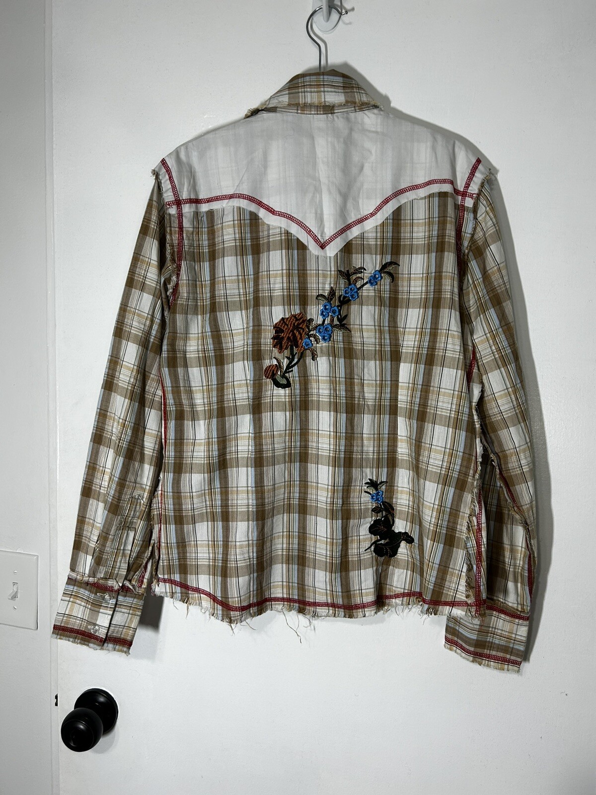 Vintage Oliver Western Southwest Embroidered 100% Cotton Raw Hem Shirt Size L