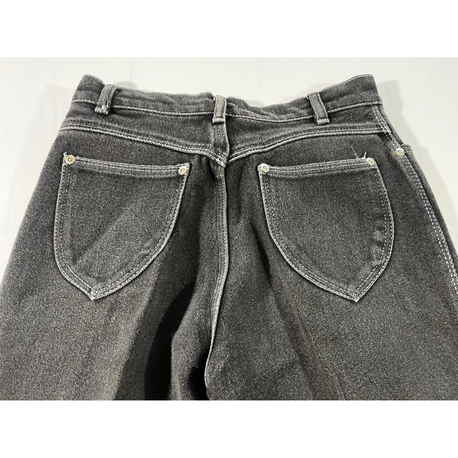 Vintage Stockton of Dallas Jeans Womens 12P Black Contrast Stitch Wide Leg USA