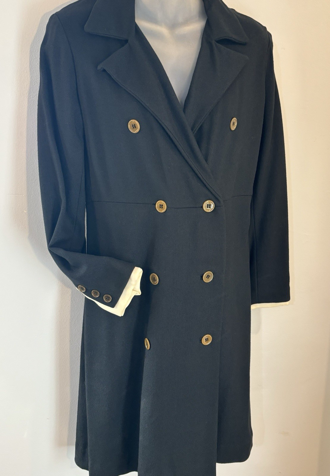 Vintage 1960’S COAT Dress DOUBLE BREASTED FINE KNIT BELTED BACK