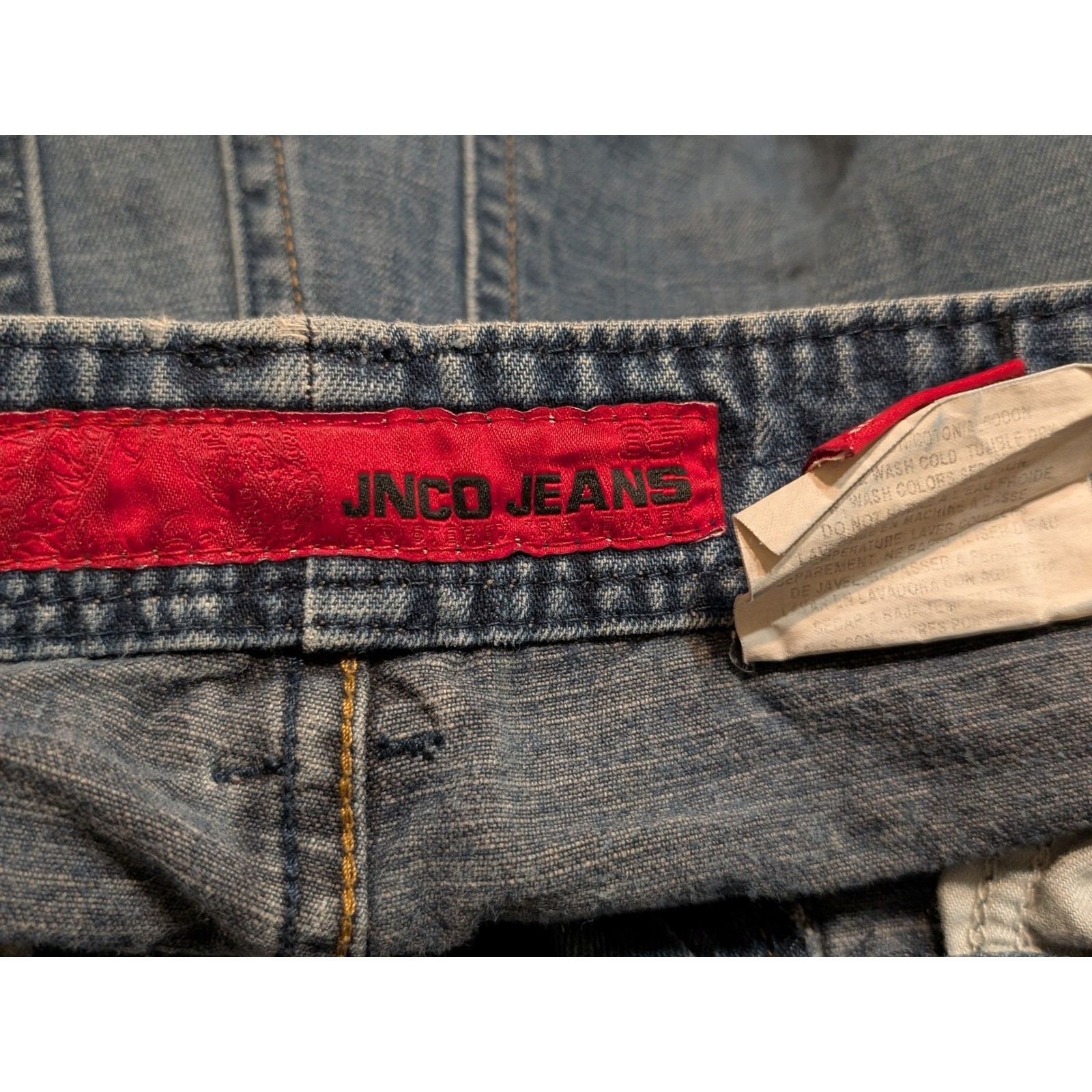 JNCO 90s Wide Leg Cargo Blue Denim Tiger Pocket Skater Pants Size 18 (30×28)