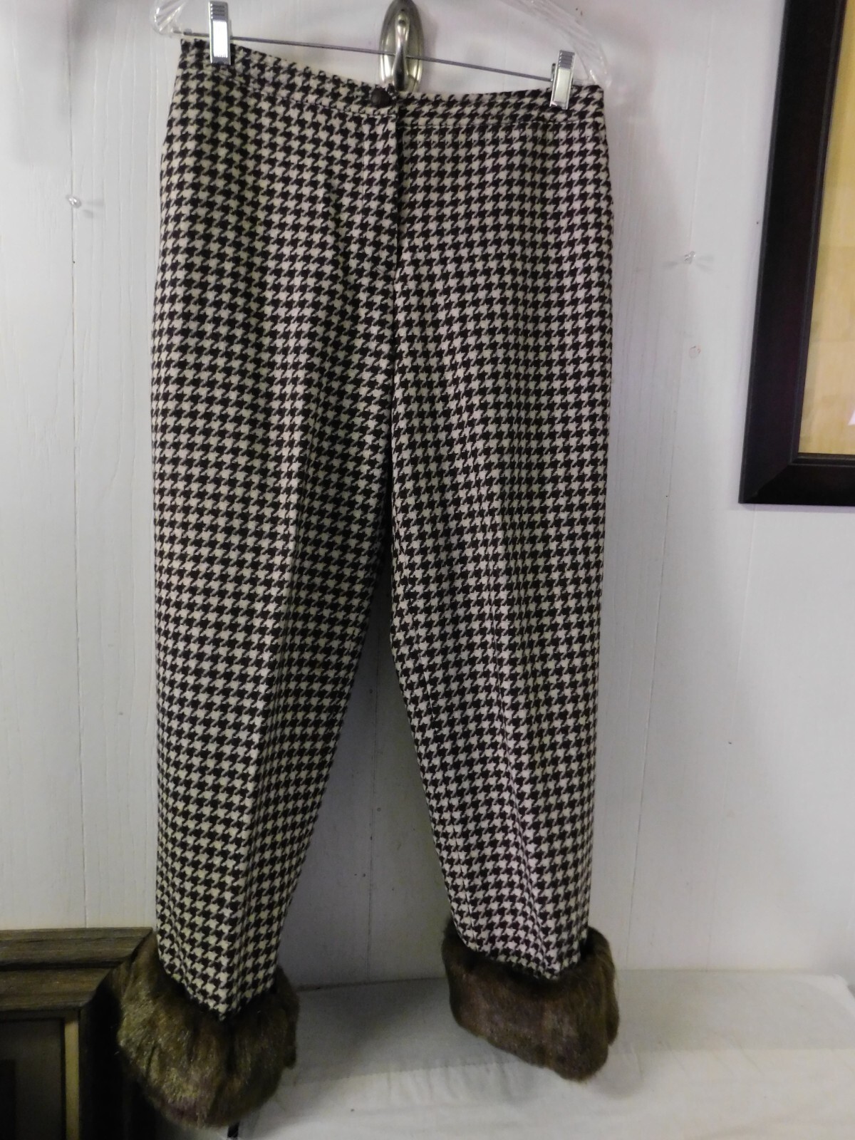 Metro Style Houndstooth Wool Lined Mod Pants with Removable Fur Cuffs sz 10