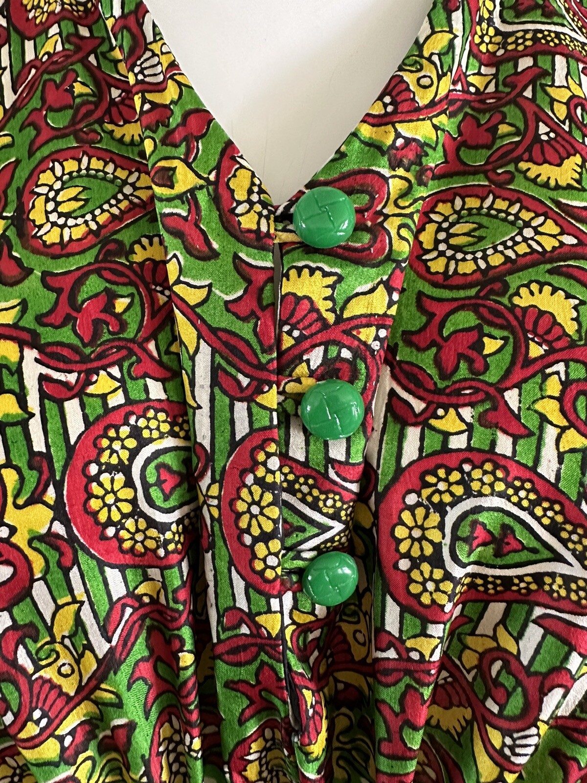 70s Handfabs Indian Block Print Caftan Dress Maxi Mumu Beach Cabana Pool 80s VTG