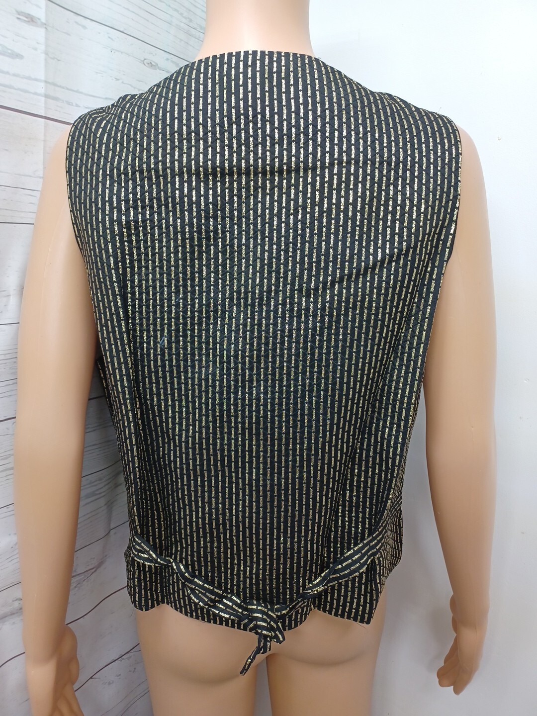 Vtg Womens The Icing Vest Black Gold Tone Striped Metallic Sz M