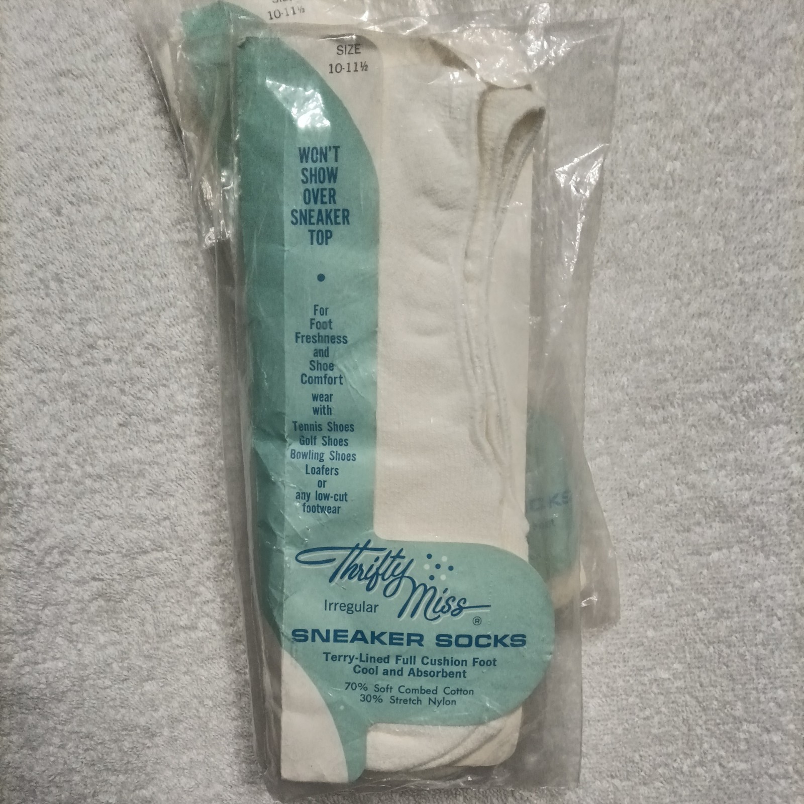 Vintage Thrifty Miss White Sneaker Socks Low Cut No-Show Cotton/Nylon Size 10-11