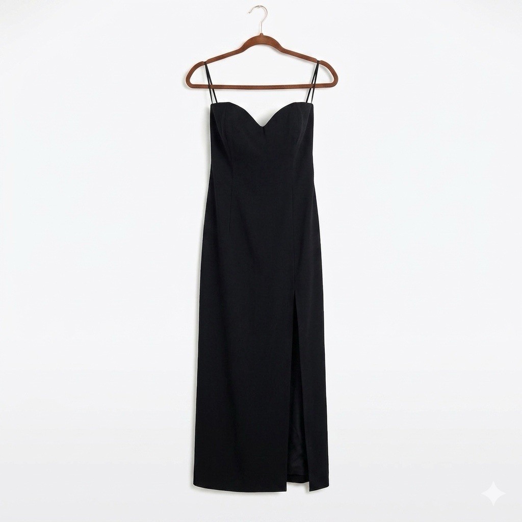 Vtg 90s Kathryn Conover Black Sweetheart Maxi Dress Side Slit Y2K Gown Minimal