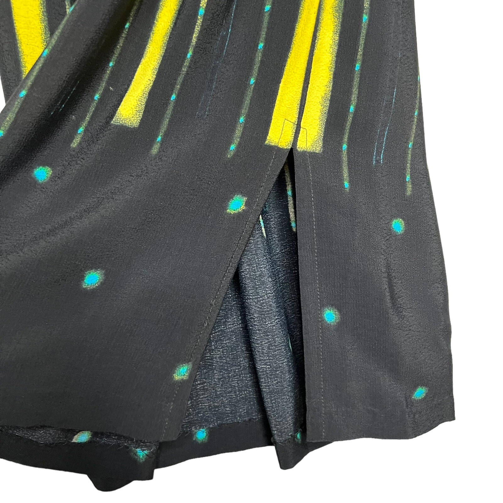 Vtg Nino Wong Rayon Black Teal & Bright Yellow Abstract Print Maxi Skirt Medium