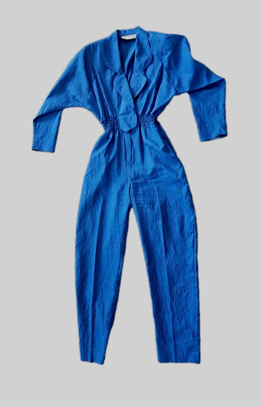 Rare Blue Vintage Electric Blue Jumpsuit Size 10 Elastic Waaistband