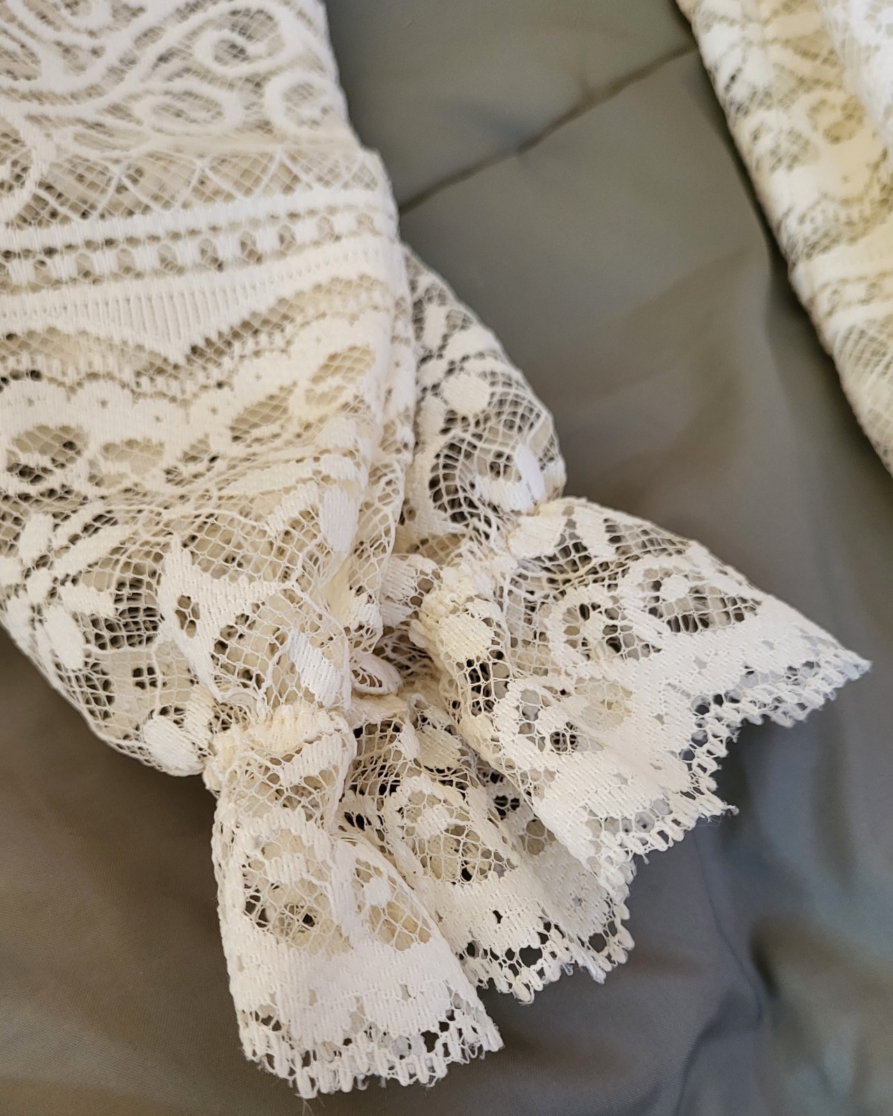 Vtg 70s 80s Lace Boho Wedding Dress Long Sleeve ILGWU Union Made 1920s Revival M