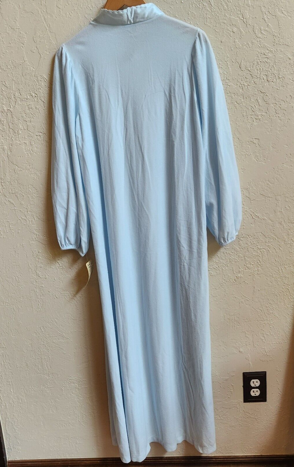 Vtg Famous Bodies Long Nightgown L Soft Blue Nylon Embroidery Sears Roebuck USA