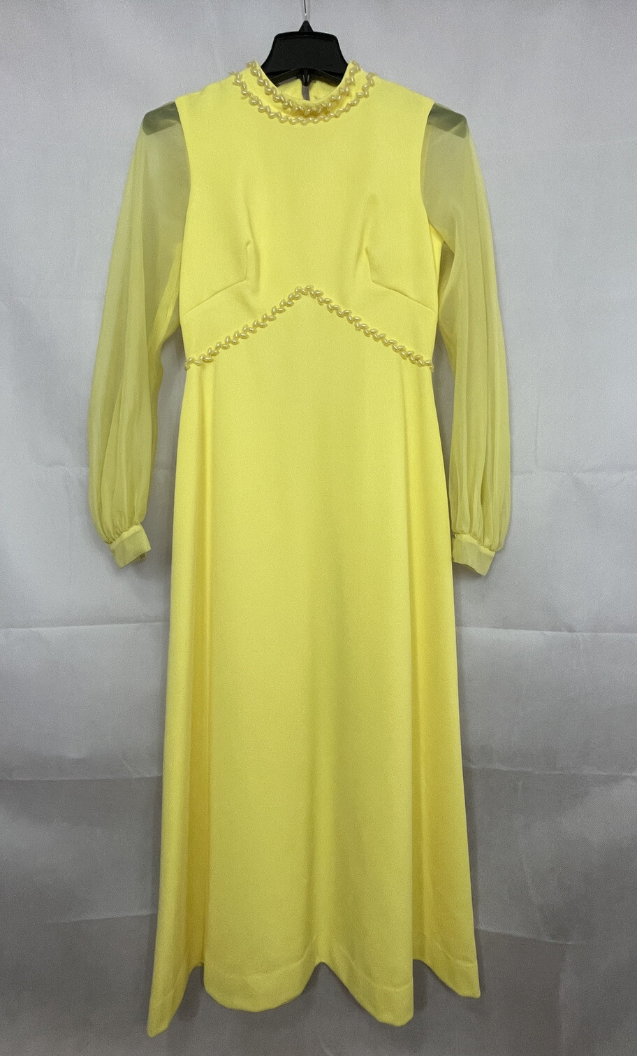 Vintage 1960’s Sylvia Ann Hostess Dress Yellow Beaded Lined Chiffon Size 14 EC