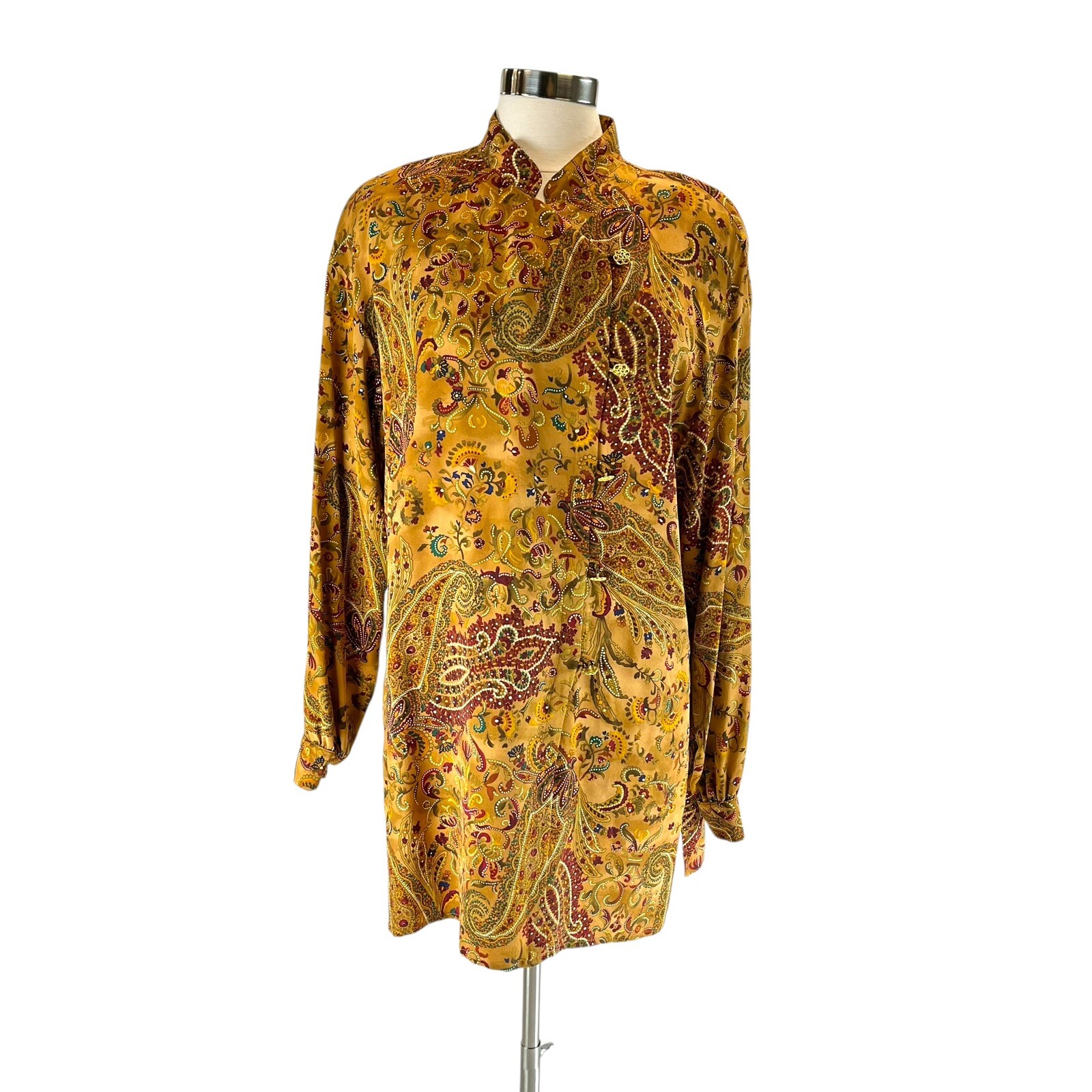 Vintage 80s 90s Liz Claiborne Collection Burnt Orange 100% Silk Asian Blouse Top