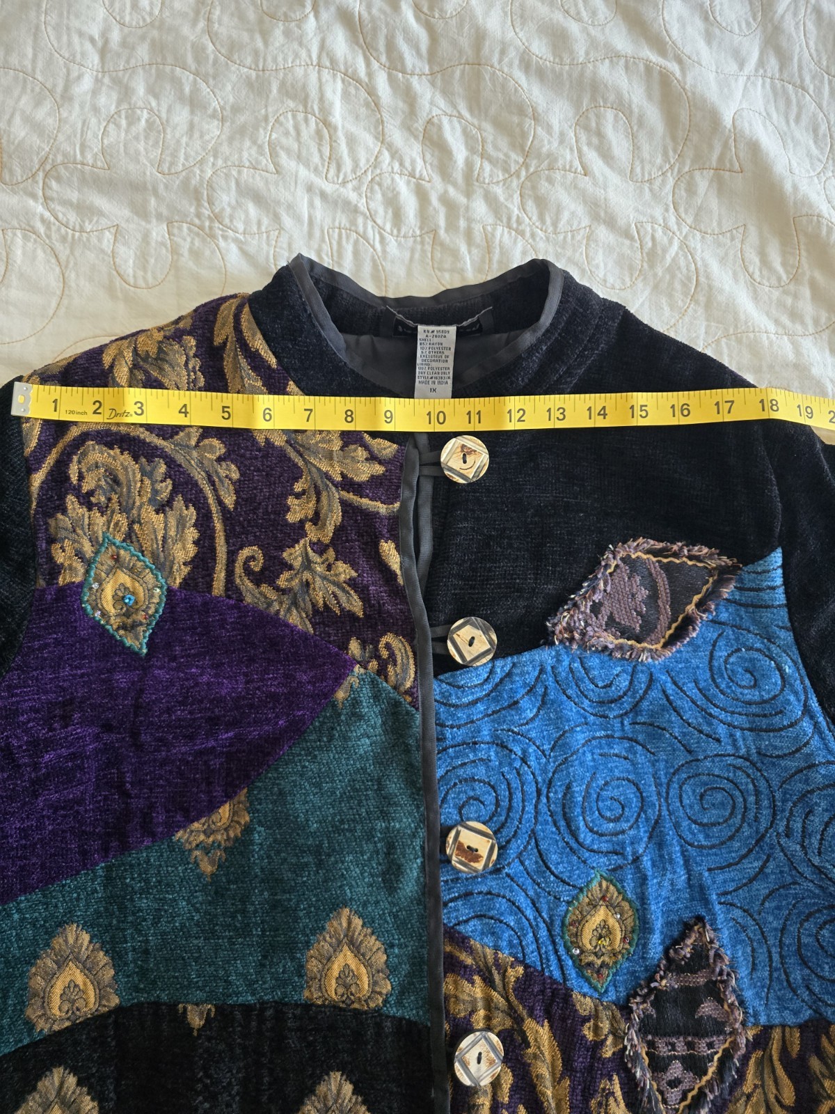 Vintage 90s Celestial Black Whimsigoth Plus Size Oversized Embroidered Jacket 1X