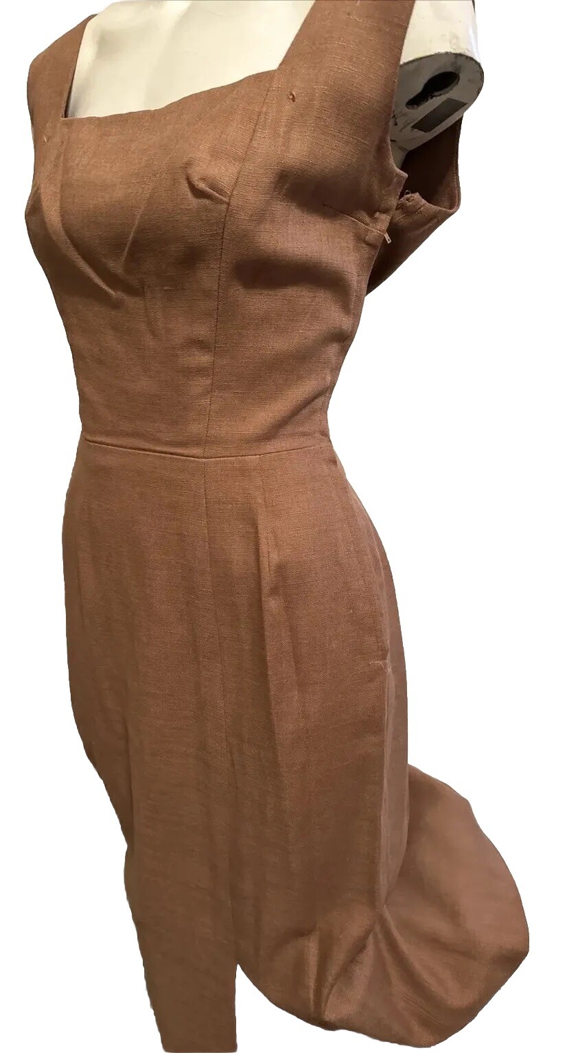 Vtg 50s 1950s Adele Simpson Wiggle tan brown Pencil dress S 4 6 Talon Zipper