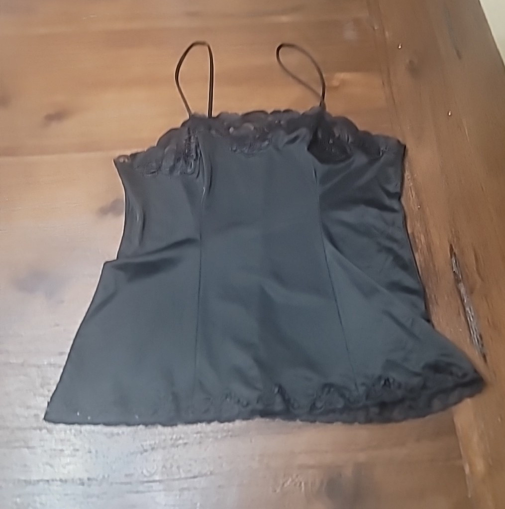 Vintage Eaton Women’s Black Cami Slip Camisole Top Made In France M ? FLAWS