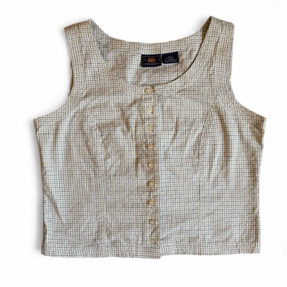 Vintage 90s Route 66 Plaid Vest Top M Button Front Cropped 100% Cotton, Y2K