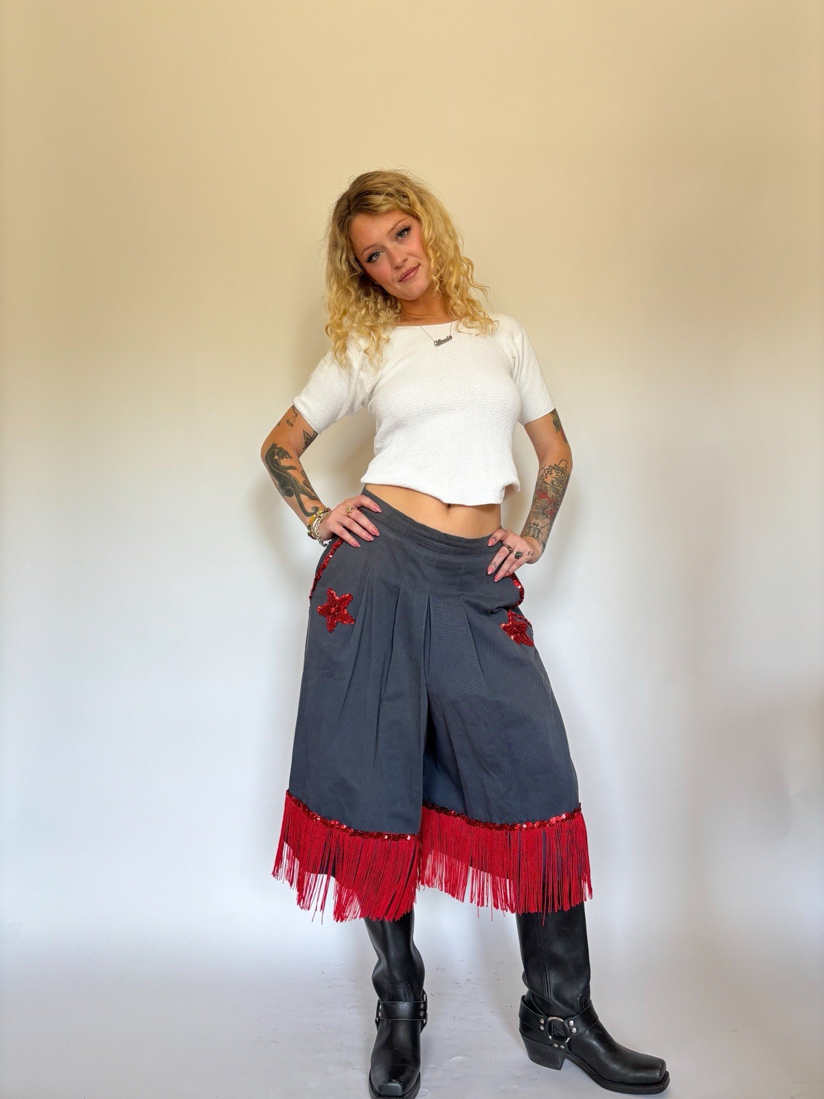 Handmade Western Culottes Gauchos Sequin Fringe Tassel Rockabilly 1970’s Vintage