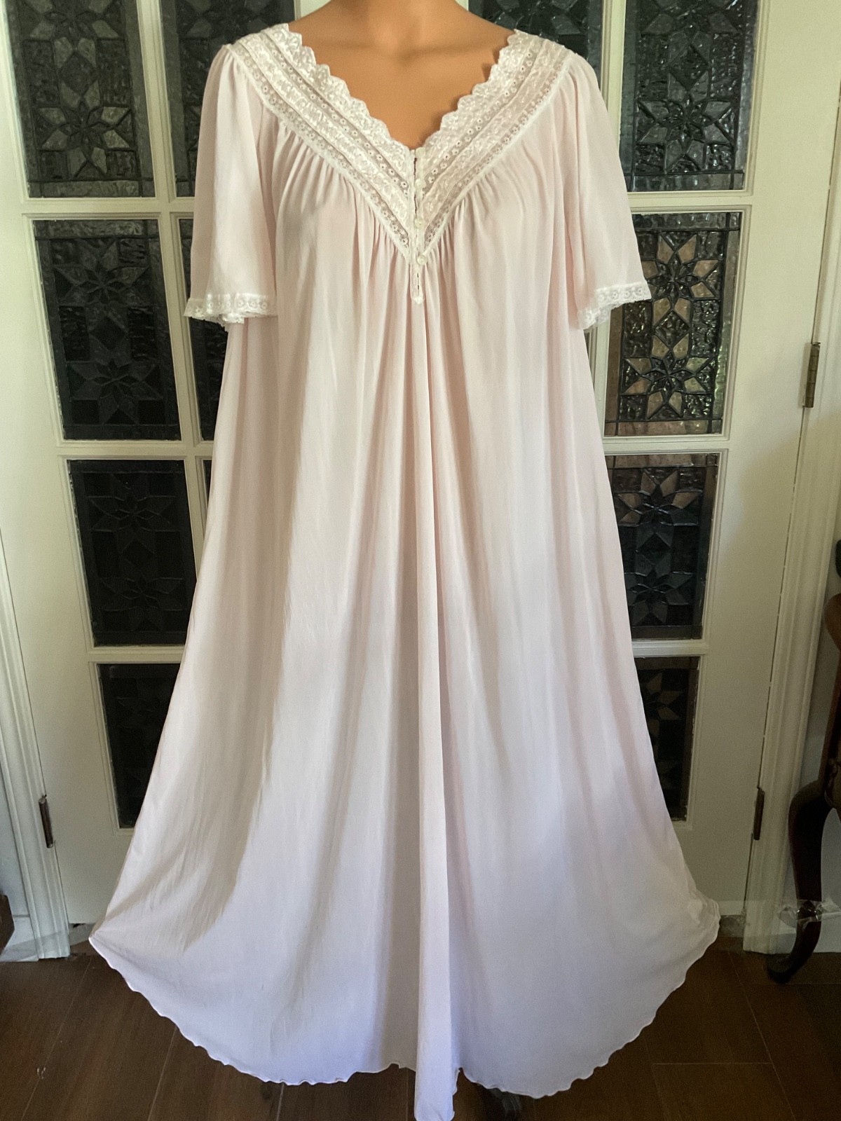 Silk Essence Miss Elaine Soft Slippery Pink Lingerie Babydoll Nightgown Sz. 1X
