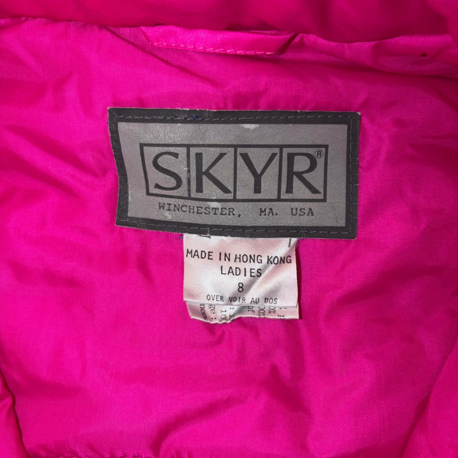 Vintage Skyr Ski Jacket Womens 8 Black Neon Pink Geometric 80s Windbreaker Retro