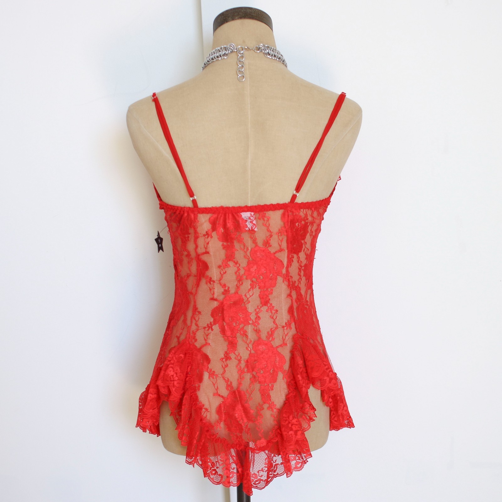 vintage y2k 90s 80s red lace ruffle cami tank top shirt goth rockstar gf small s
