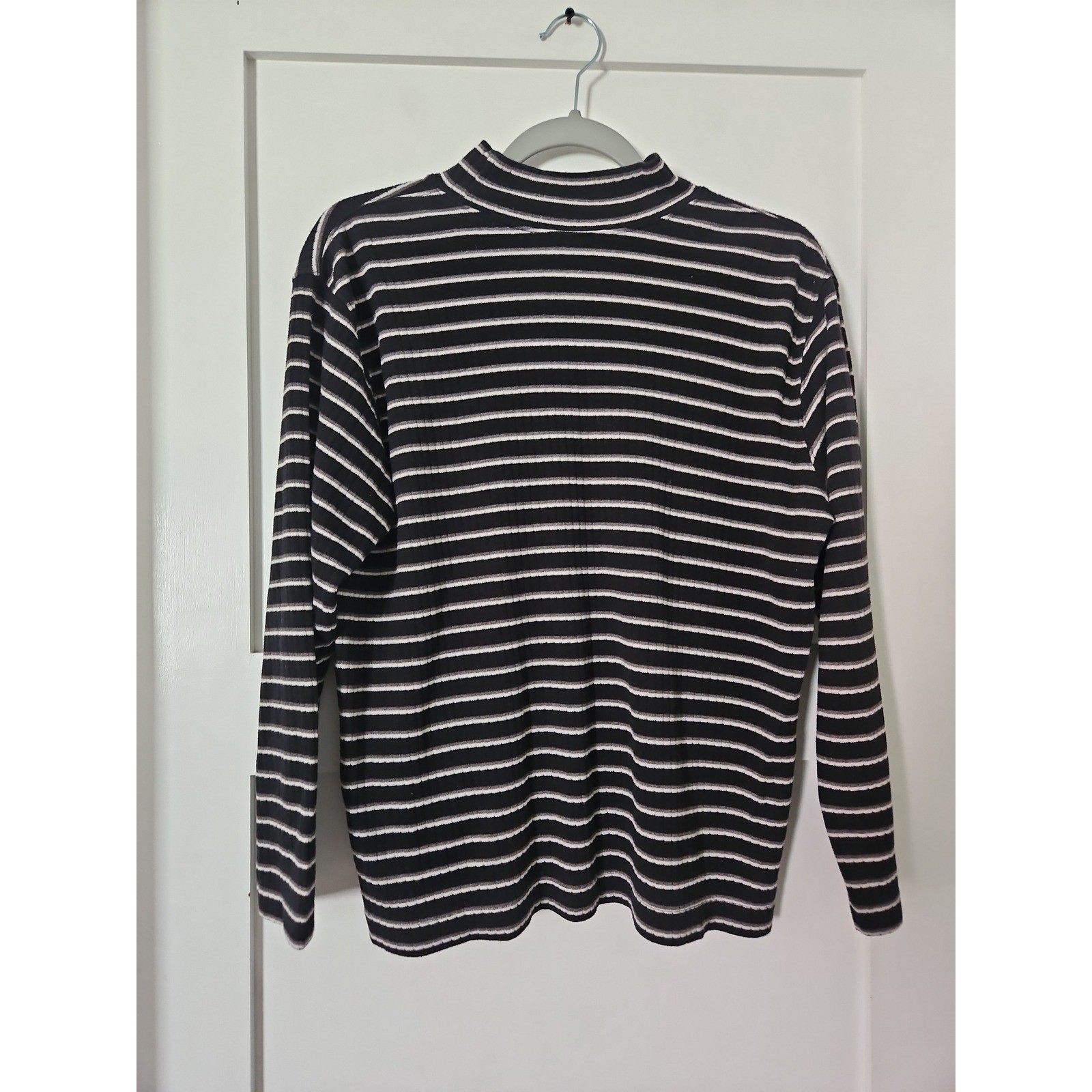 Vintage 90s Classic Elements Mock Neck Striped Ribbed Sweater Shirt Medium Thras