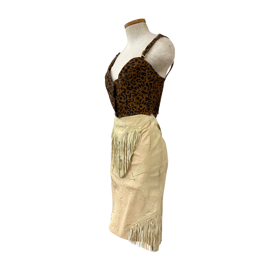 Vtg 80s 1980s Easy Rider Motorcycle Cheetah Print Bustier Cropped Vest Set