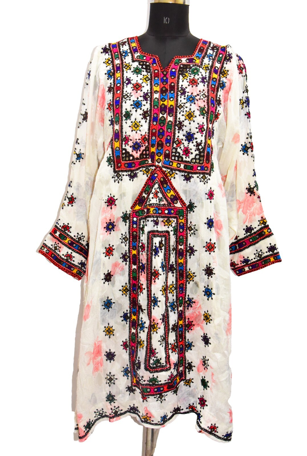 Vintage Banjara Tribal Boho Dress Multi Embroidered Mirror Work Afghani Balochi